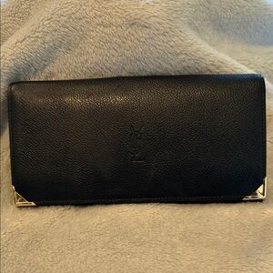 vintage Yves Saint Laurent (YSL) Cassandra black leather long bifold wallet